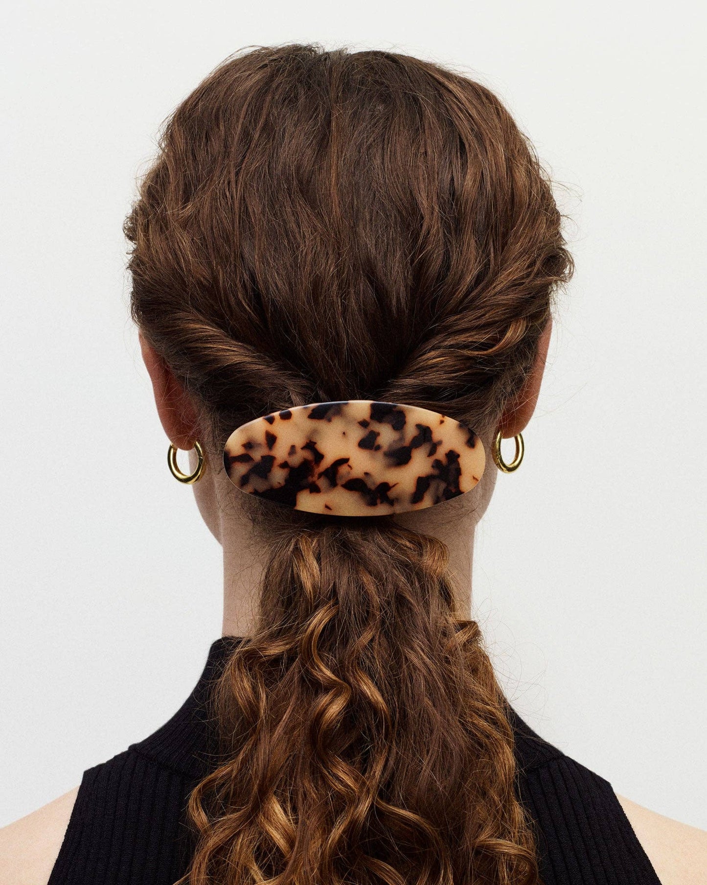 Jumbo Oval Barrette in Brown Shell Checker