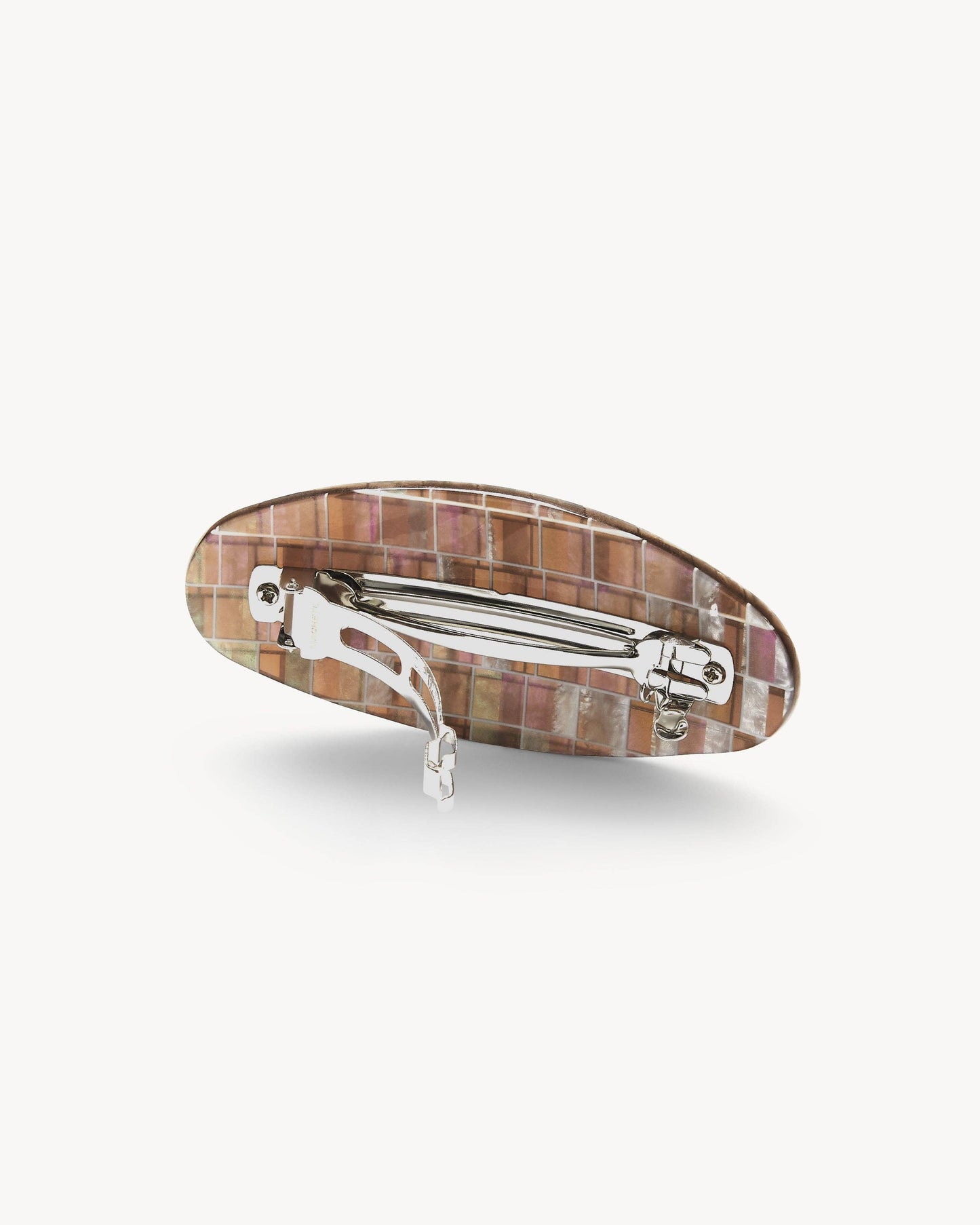 Jumbo Oval Barrette in Brown Shell Checker