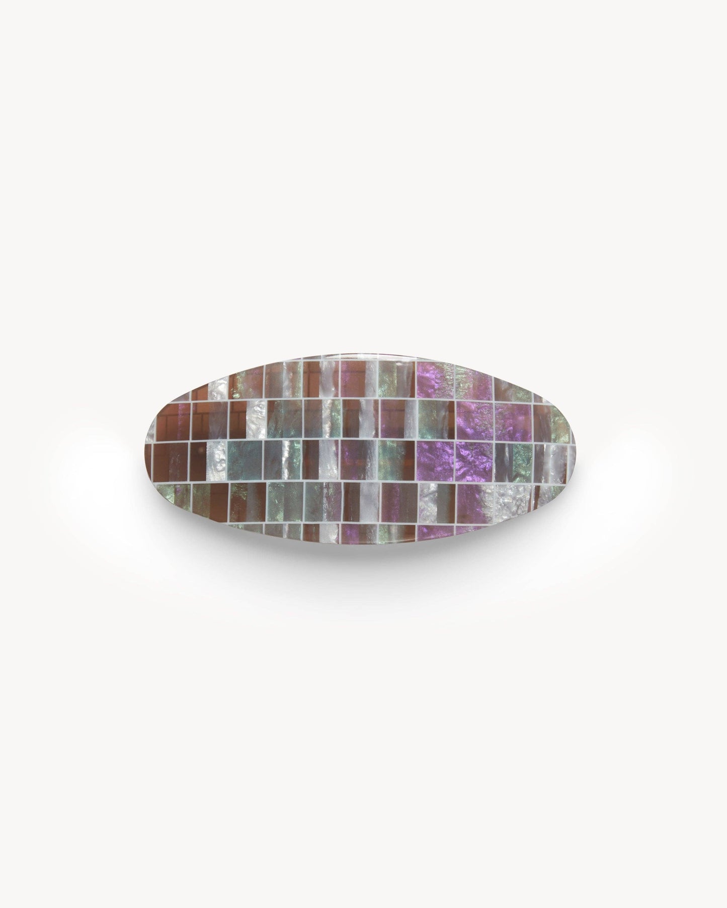Jumbo Oval Barrette in Brown Shell Checker